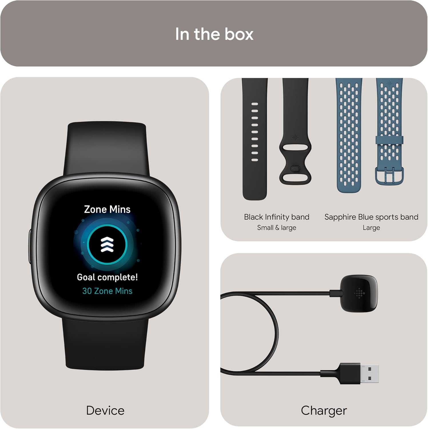 Waterfall Blue/Platinum Fitness Smartwatch with GPS, Heart Rate, One Size P301845
