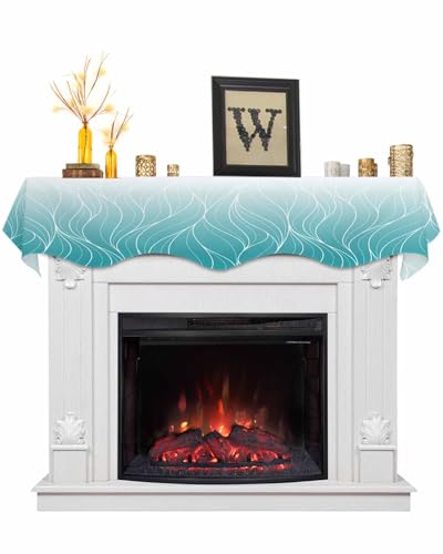 Ombre Teal Blue White Striped Mantel Runner 60 x 17 Inches A1849
