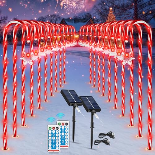 20 Pack 110 LED 41 inch Solar Candy Cane Pathway Lights with 8 Modes V8796
