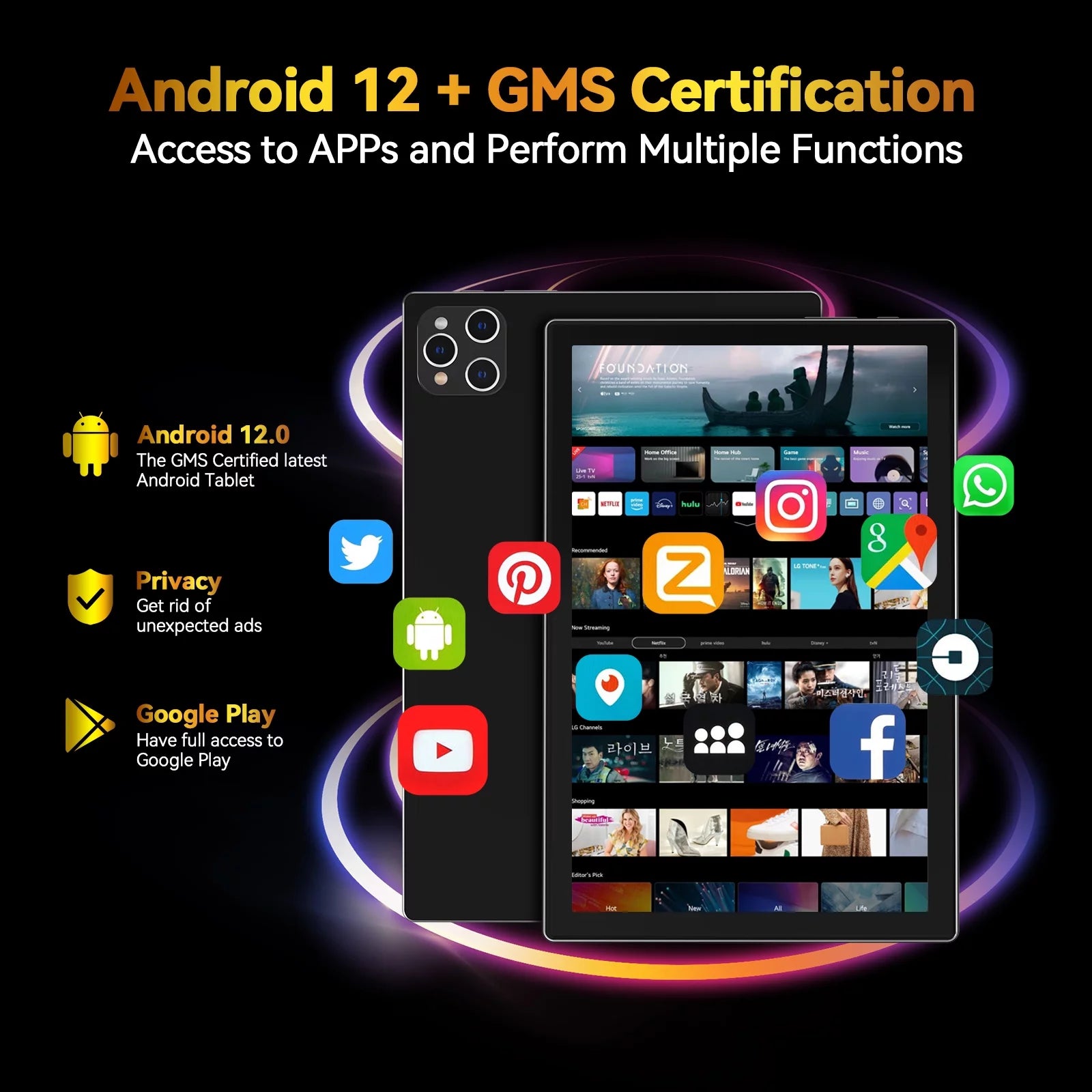 Black 10inch 128GB Android 12 Tablet with Keyboard I910585