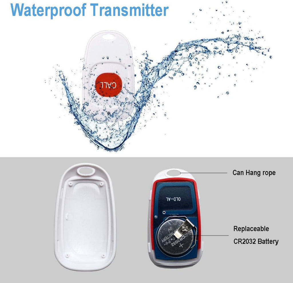 Wireless Life Alert Systems IP55 Waterproof Fall Alert Devices with Necklace (3 Call Buttons + 3 Receivers) R733595