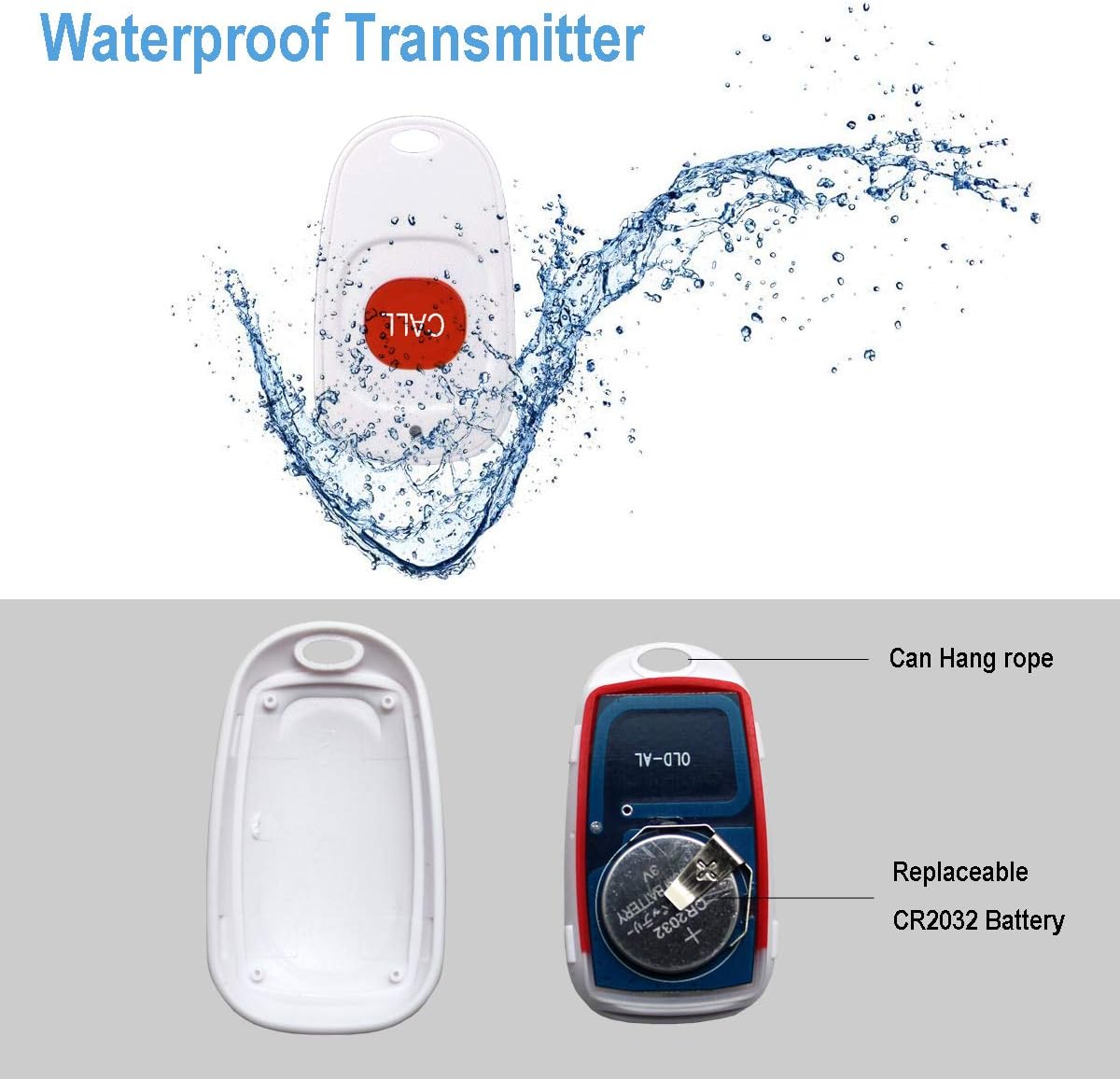 Wireless Life Alert Systems IP55 Waterproof Fall Alert Devices with Necklace (3 Call Buttons + 3 Receivers) R733595