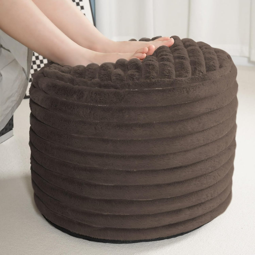 Brown Faux Fur Pouf Ottoman 20 x 15 Inch D992