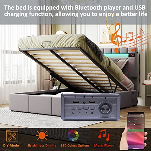 Queen Velvet Upholstered Storage Bed with LED Light G93941