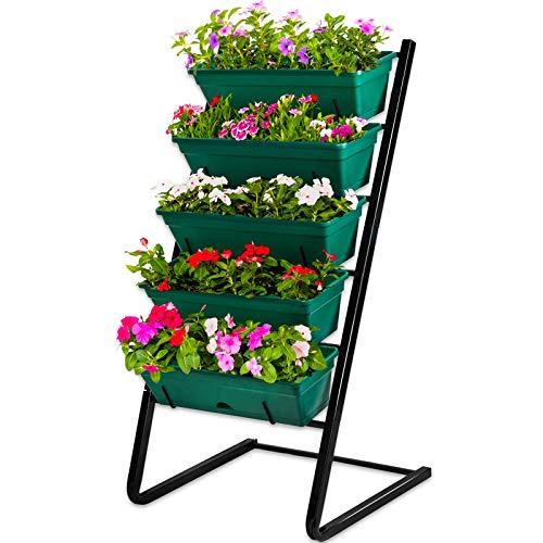 Vertical Garden Herb Raised Bed 4.5FT Freestanding Elevated Planters with 5 Container Boxes (Black) T482