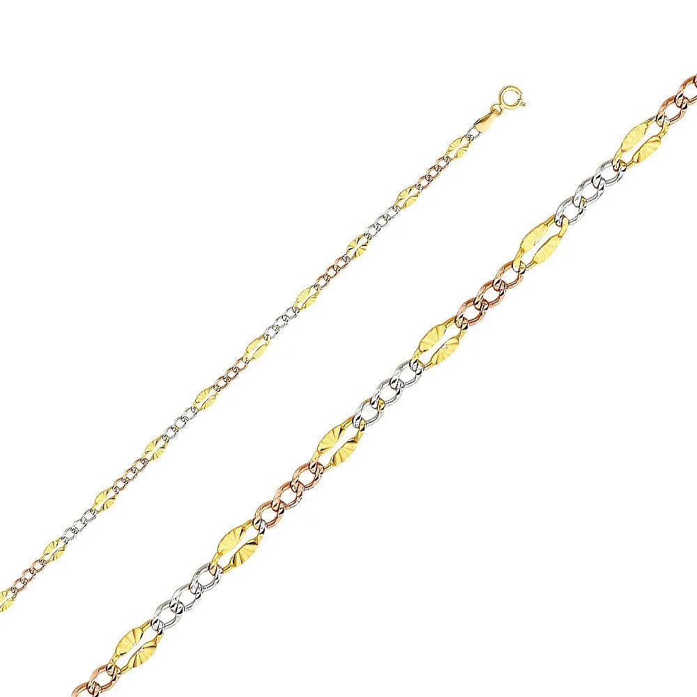 14k Tri Color Gold Figaro Chain Link Necklace 3.7mm W99240