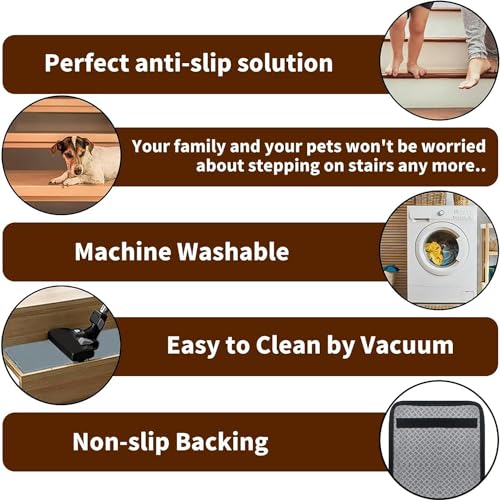 13+1 Stair Treads Carpet with Landing Stair Rugs Non-Slip Wooden Steps Stair Runner Rug Safety Mats W741