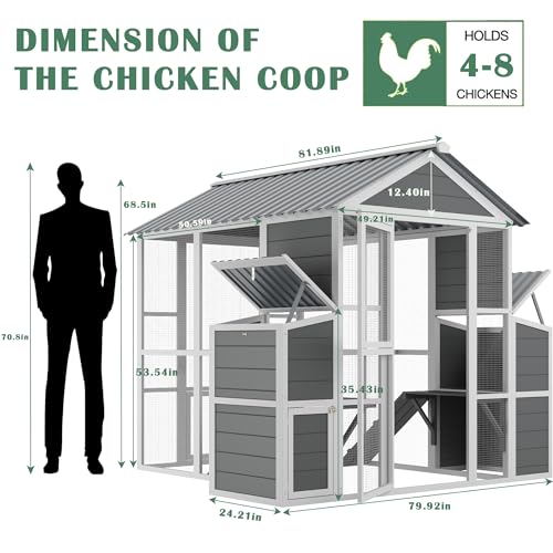 Large Wooden Chicken Coop with 2 Nesting Boxes and Ramp (80"×82"×69") X12584