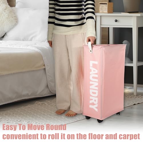 Green 55L Slim Rolling Laundry Basket with Wheels J900