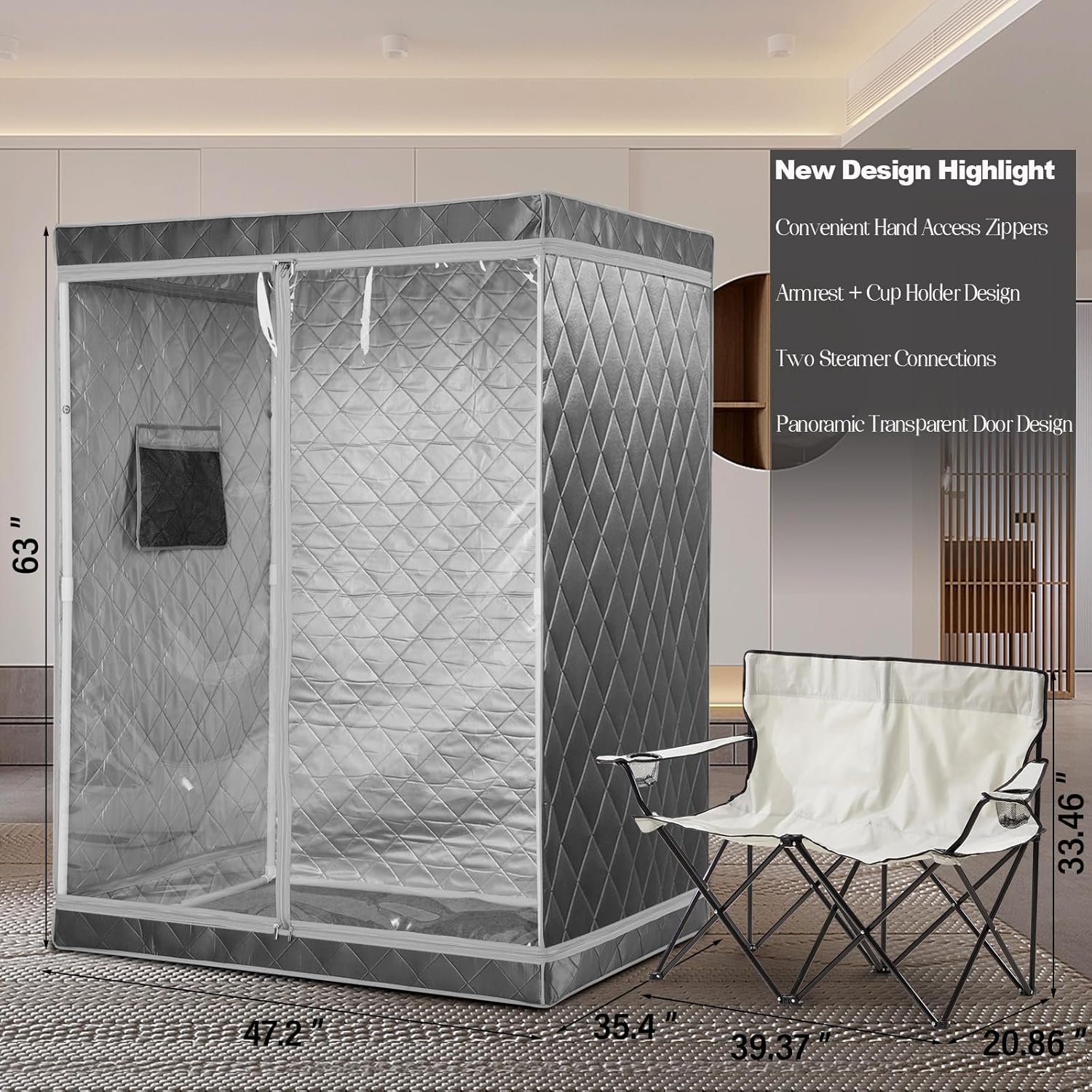 Full Size 2 Person Portable Steam Sauna Tent (Grey) N1789