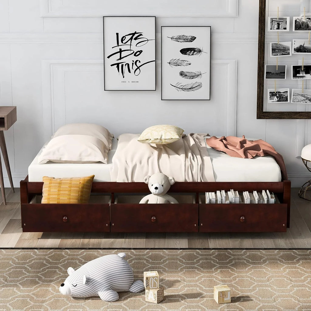 Cherry Wood Platform Bed Frame With 3 Drawers A9963