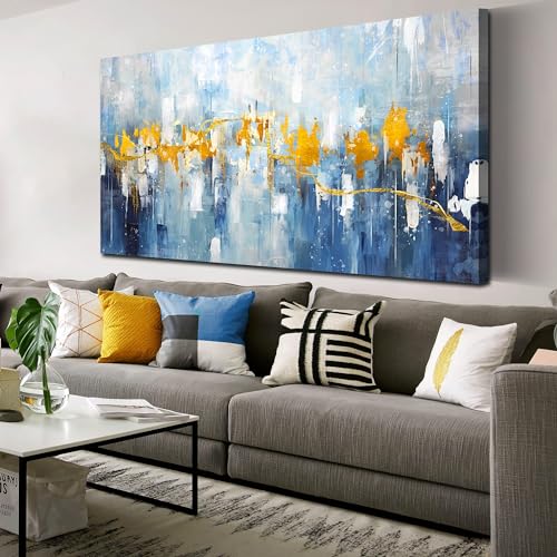 Abstract Canvas Wall-Art Blue Large Size 24" x 48" W11012