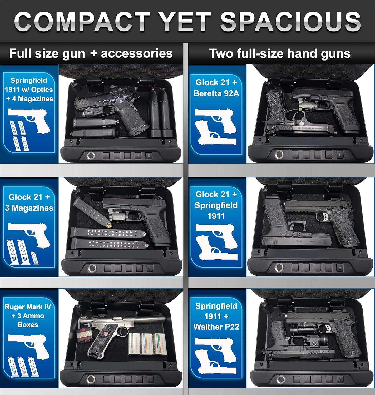 Biometric Gun Safe for Handgun with Fingerprint Reader, PIN Keypad and Folding Key V4728