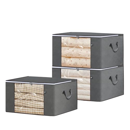 3 Pack Grey 60L Foldable Storage Bags with Zipper Z383994