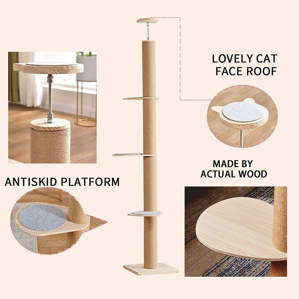 Floor-to-Ceiling Cat Tree with Natural Sisal Rope Scratching Post J956090