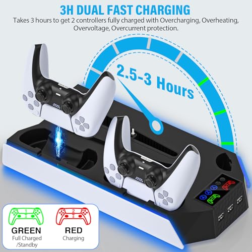 PS5 Stand and Cooling Station with Dual Controller Charging Station, White Z76126