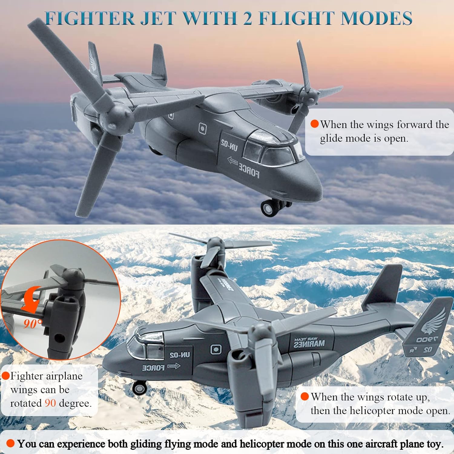 Military Transport Aircraft Die-Cast Metal Pull Back Airplanes Pack of 2 M845