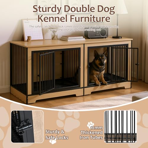 75’’ Double Dog Crate Furniture with Removable Divider & Trays K9109