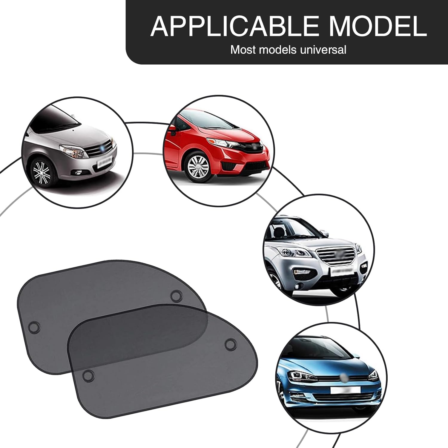 2 PCS 25.59" x 14.96" Black Breathable Mesh Car Window Sun Shade T268834