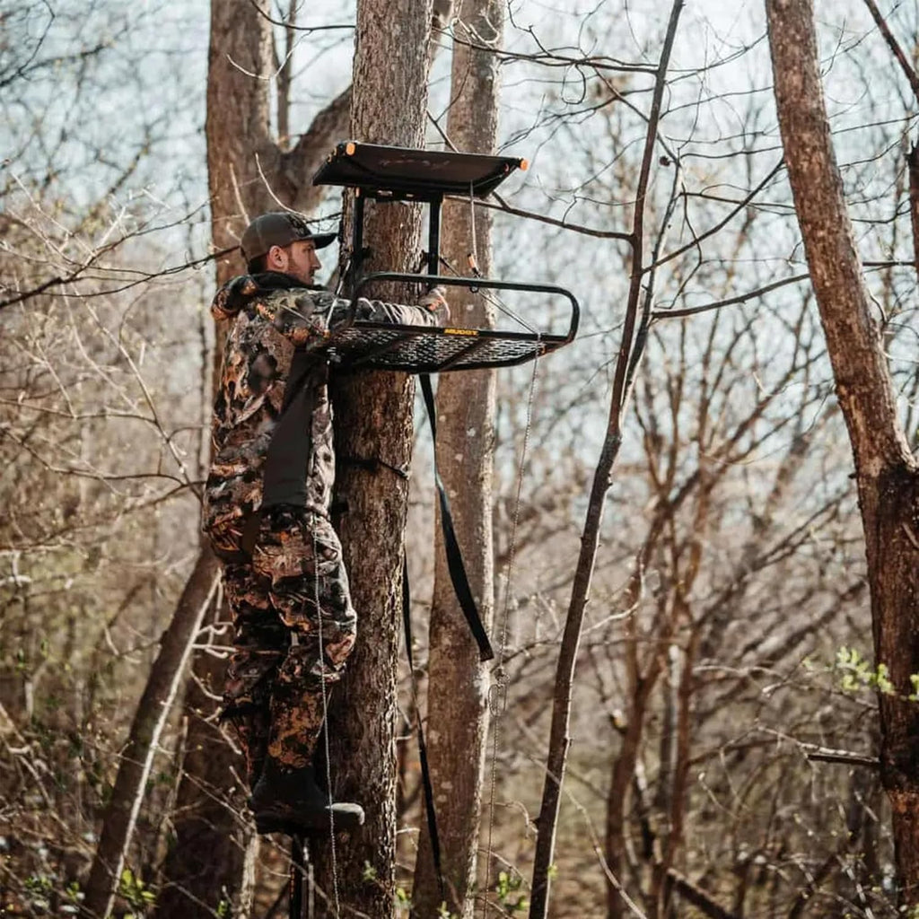 Durable Weather-Resistant Outdoor Hunting Tree Stand with Fixed Footrest & Seat, 300 Pound Maximum Capacity R70326