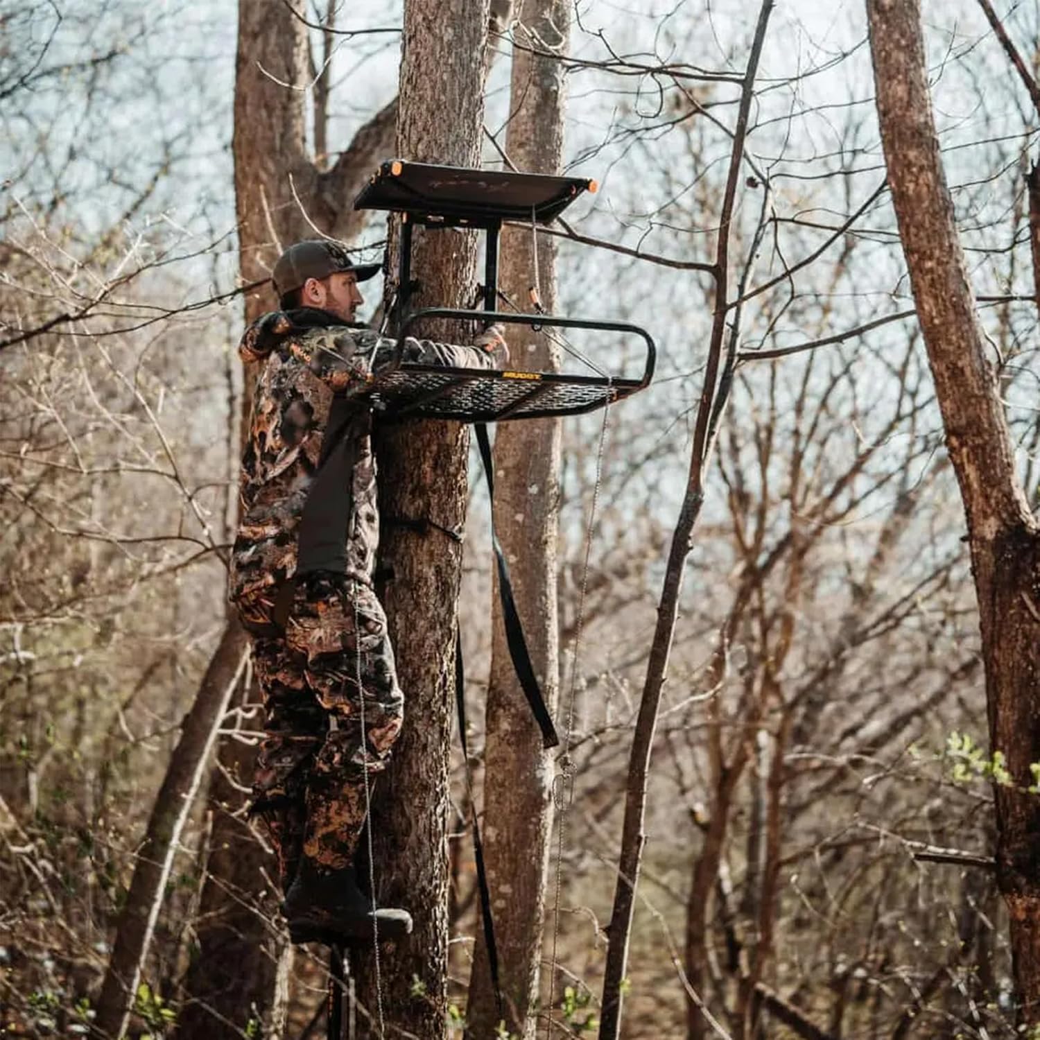 Durable Weather-Resistant Outdoor Hunting Tree Stand with Fixed Footrest & Seat, 300 Pound Maximum Capacity R70326