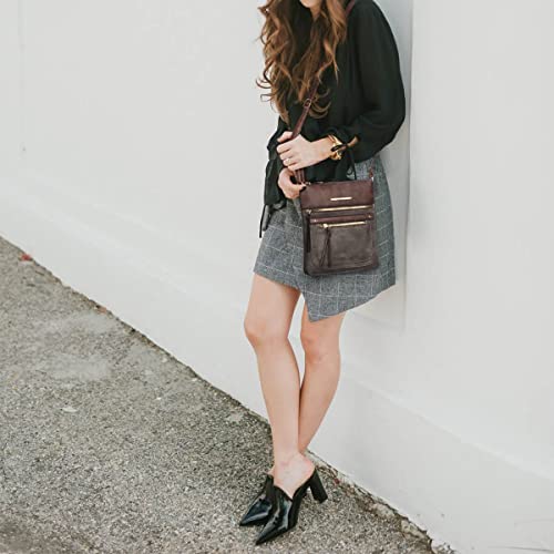 Vegan Leather Crossbody Purse with Multi Zipper Pockets T7404