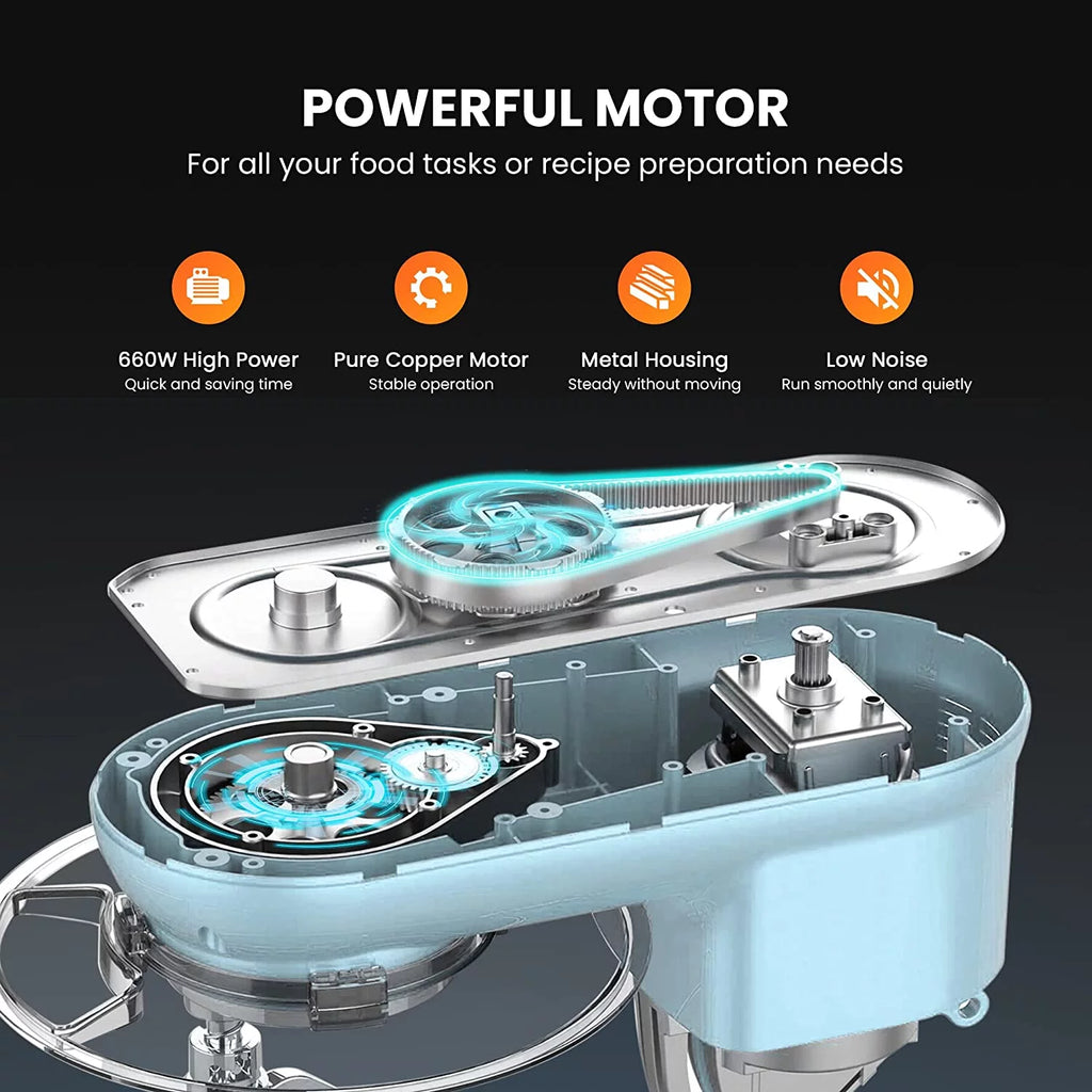 660W 10 Speed 6 Quart Tilt-Head Electric Stand Mixer with Beater, Dough Hook, Wire Whip and Egg Separator, Blue Y48329