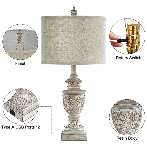 Set of 2 26" Rustic Resin Table Lamps with USB A/C Ports H22171