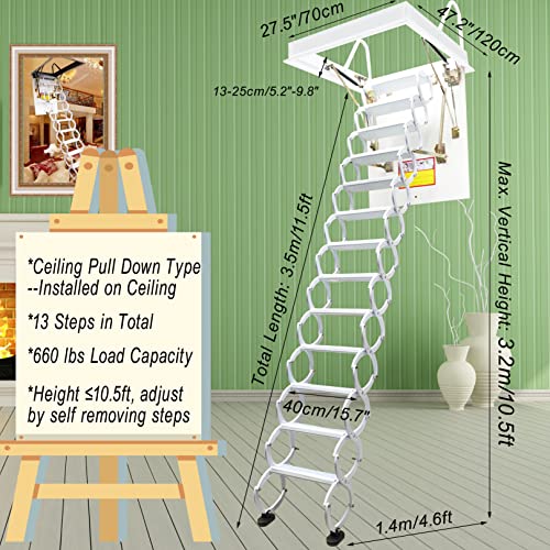 White 13 Steps Retractable Attic Ladder Q37906