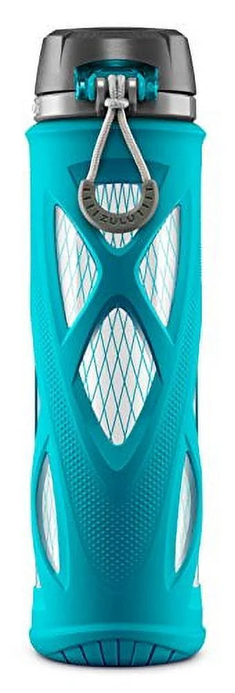 20 Oz Teal Glass Water Bottle With Silicone Sleeve K6311