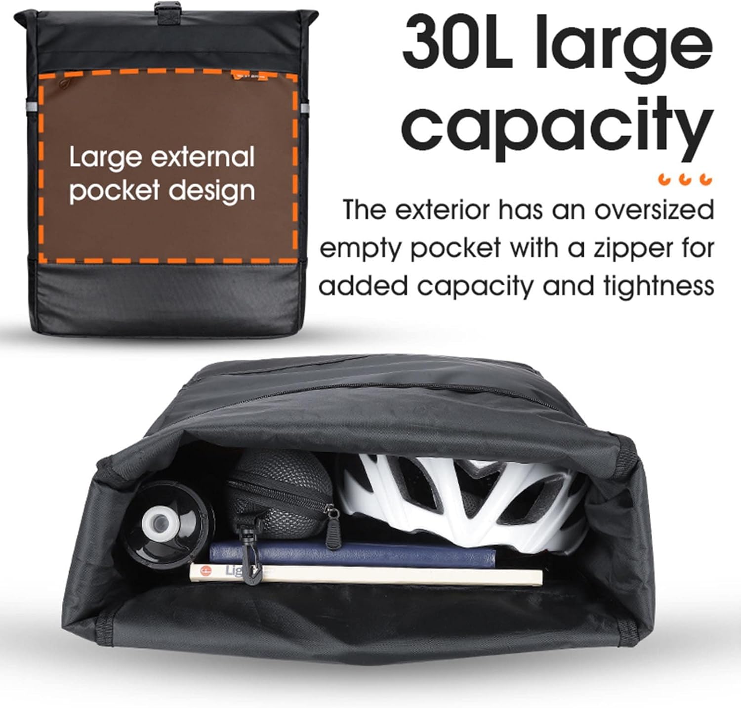 30L Large Capacity Bike Rear Rack Bag with Reflective Stripe T962126