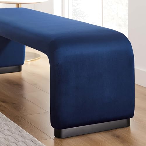 60" Performance Velvet Waterfall Long Bench in Black Moss Green U945