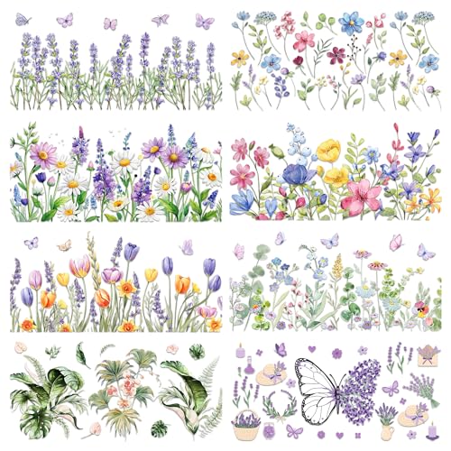 10 Pcs Botanical Flower Rub on Transfer Stickers C949531