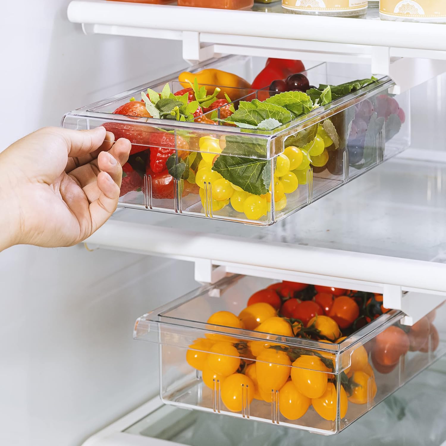 2 Pull Out Fridge Drawers & 2 Large Pull Out Stackable Fridge Bins V5344