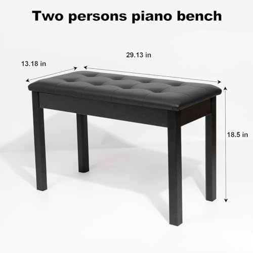 White Solid Wood Piano Bench with Padded Cushion and Storage B784