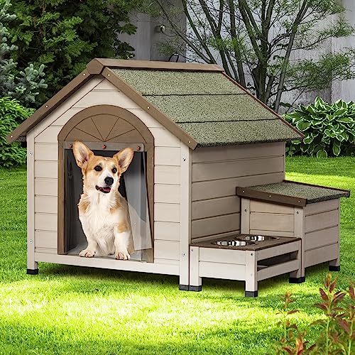 Gray Wooden Dog House with Sloped Roof V64866