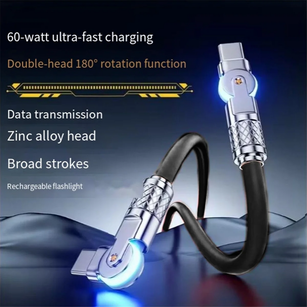 Type-C to Type-C 180° Swivel Double Elbow Data Cable 2m H71856