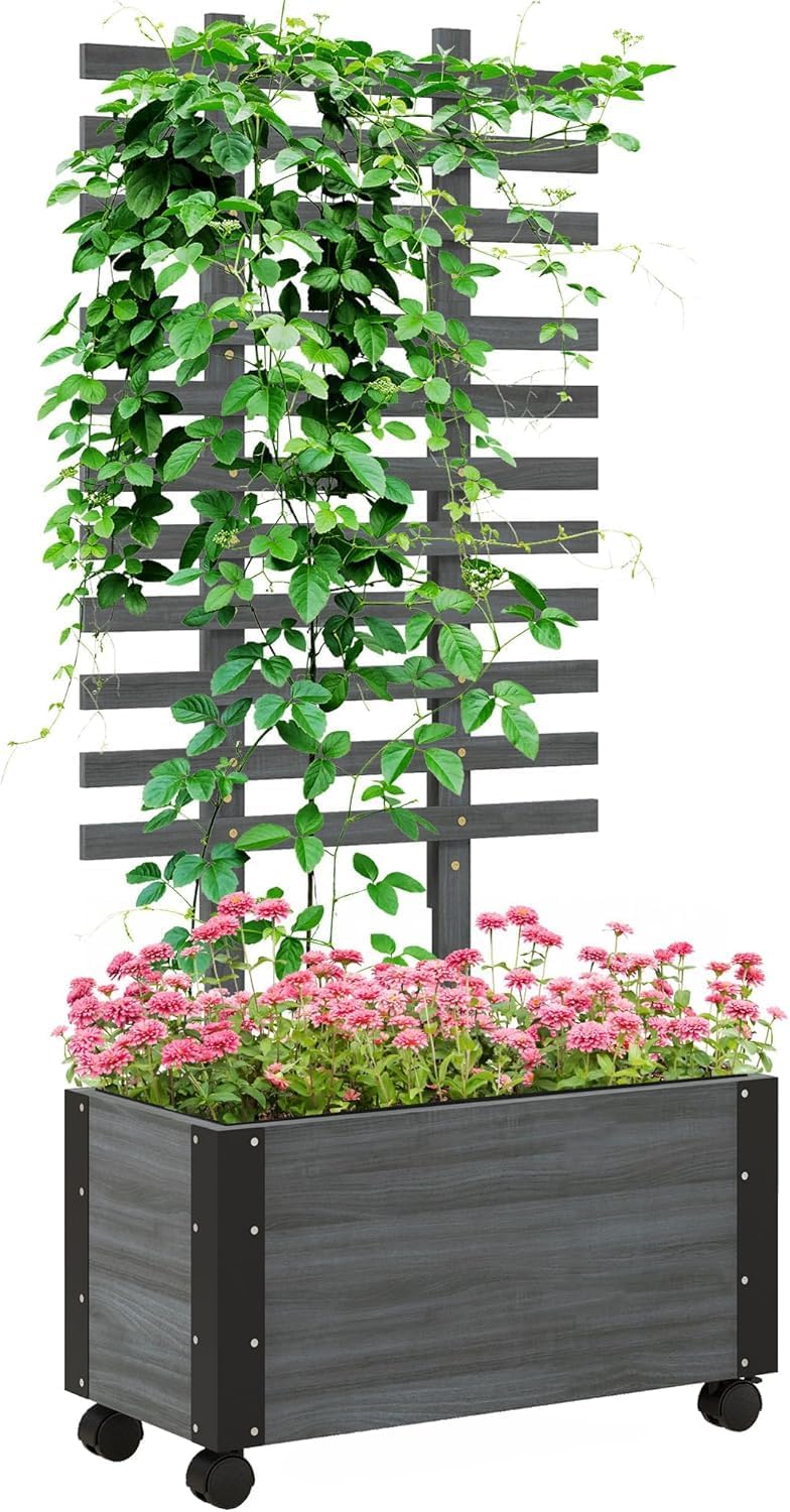 Gray Raised Garden Bed with Trellis Y85136