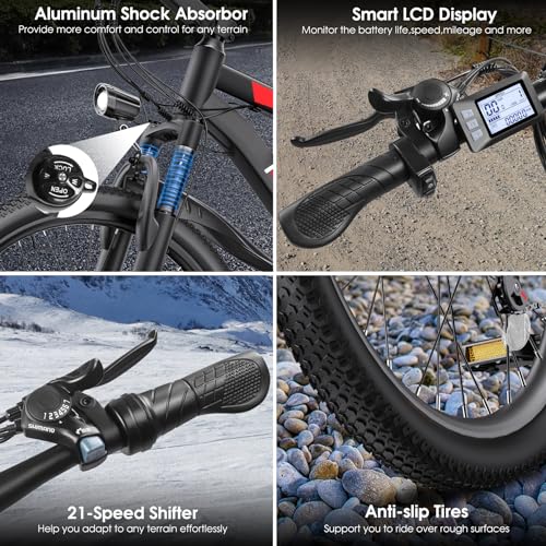 26" Electric Mountain Bike with 48V 374.4WH Battery, 21 Speed O5951