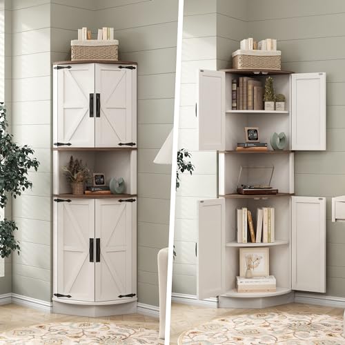 64.8" Tall Grey Corner Cabinet with 4 Doors and 5 Shelves G488