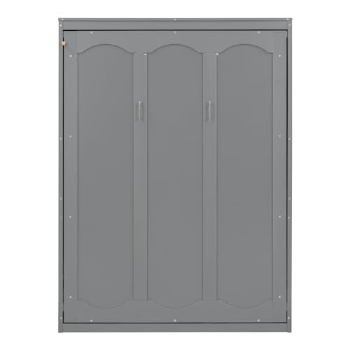 Queen Size White Wood Murphy Bed with Shelves X6139