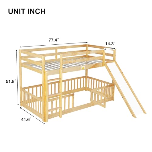 White Twin Over Full Size Pine Wooden Bunk Bed with Slide J22824