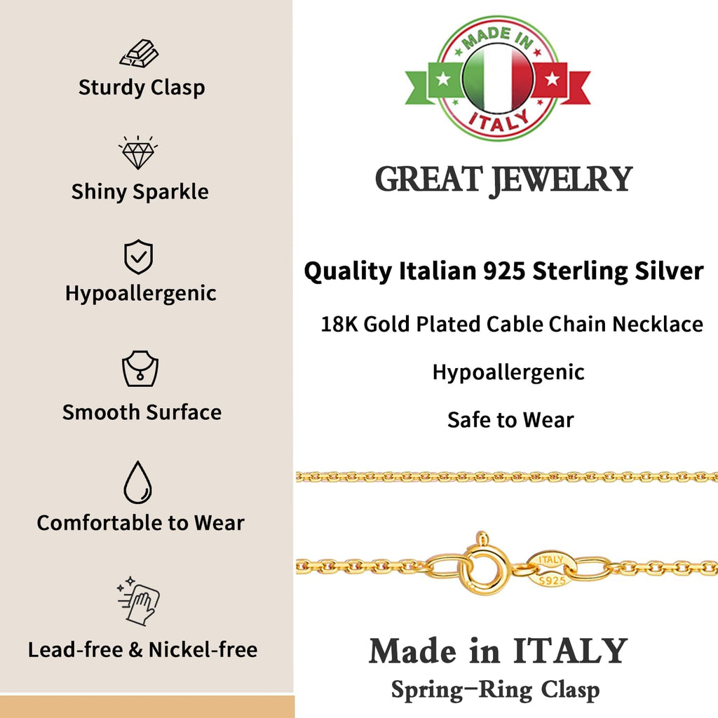 Solid 18k Gold Over 925 Sterling Silver Chain Necklace Y325