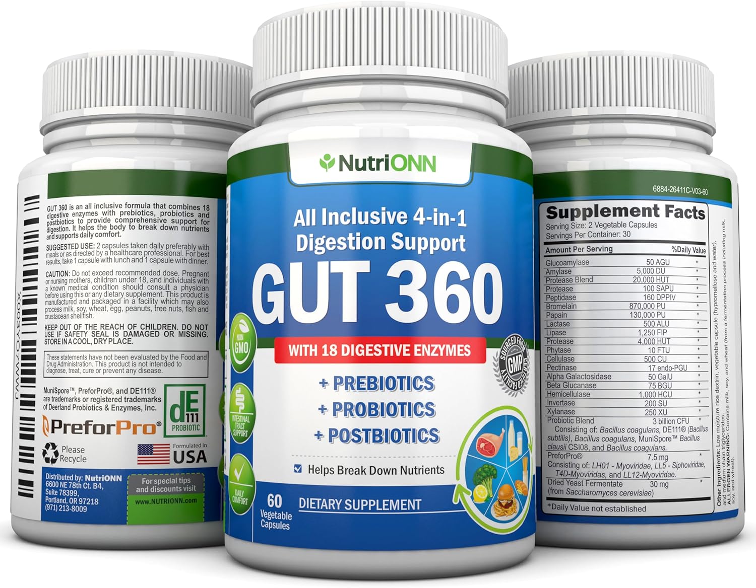 Probiotics, Prebiotics & Postbiotics with 18 Digestive Enzymes - 4-in-1 Complete Gut & Digestive Support Supplement - Non GMO - Vegan T86276