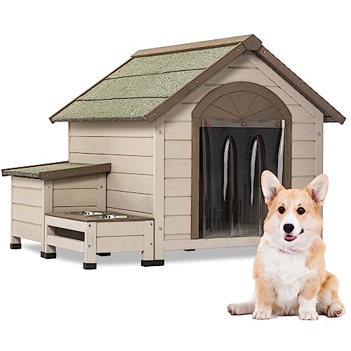 Gray Wooden Dog House with Sloped Roof V64866