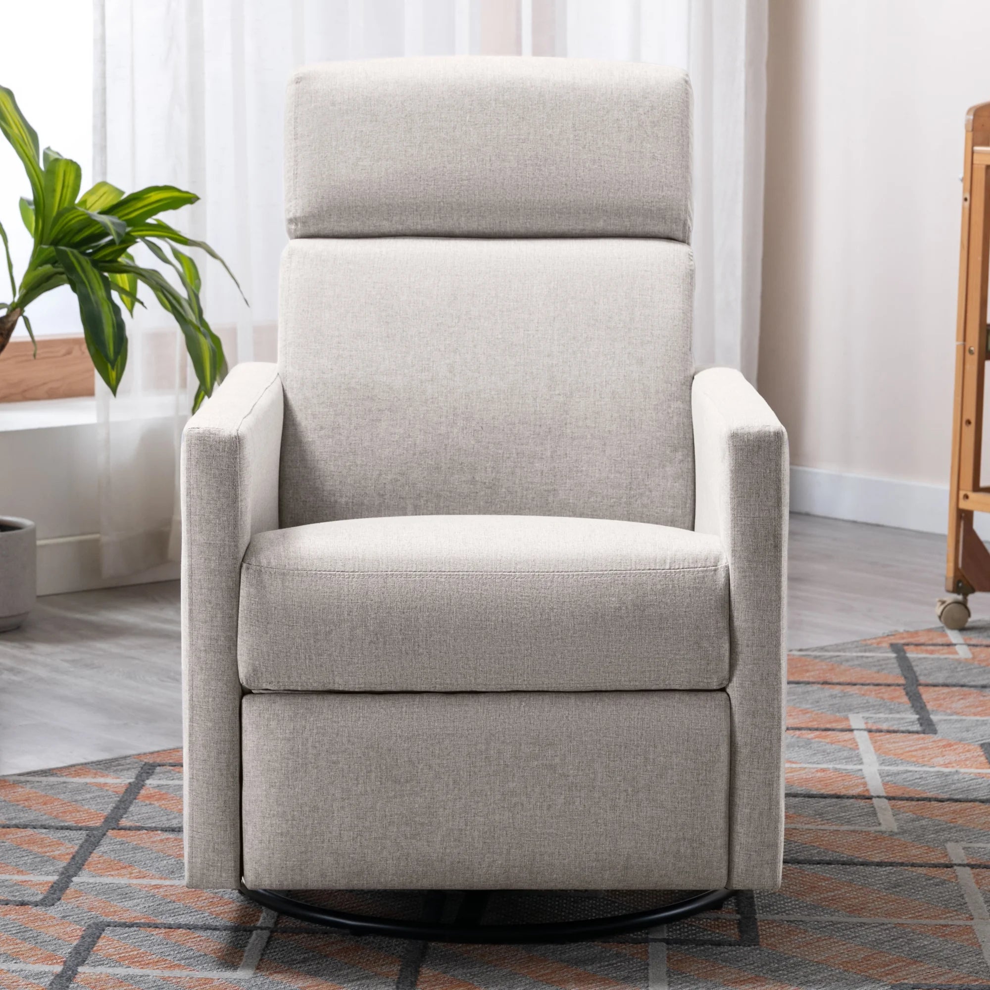 Tan Upholstered Fabric Swivel Rocker Recliner Chair S79977