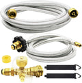 Propane Brass 4 Port Tee Kit with 5FT and 12FT Stainless Braided Hoses S2576