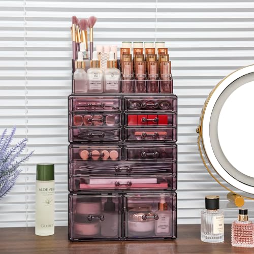 Clear Acrylic Makeup Organizer with 11 Drawers, Set of 4 N99657