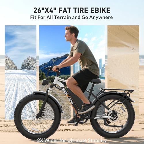 26" Electric Bike, 90 Miles, 34MPH, Peak 1500W, Fat Tire, 48V 864WH Removable Battery, Brake Light K978217