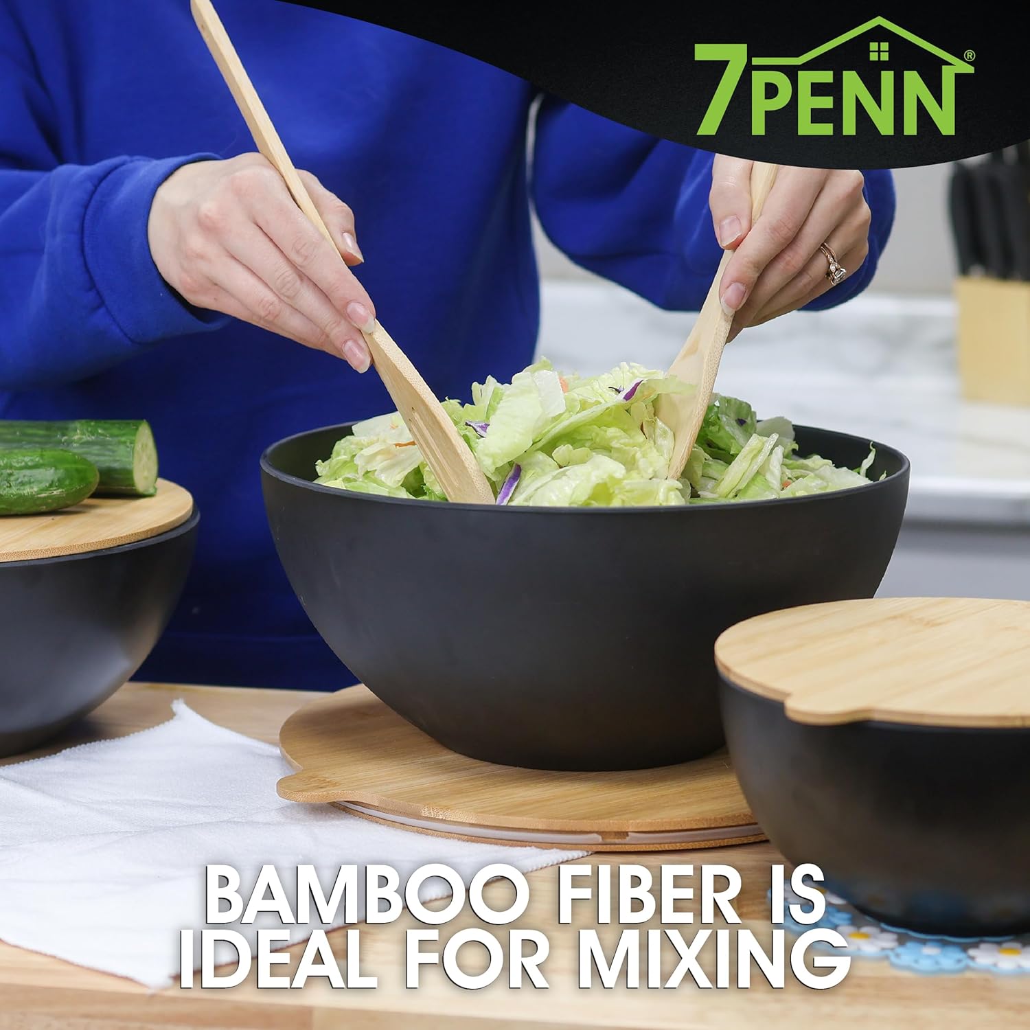 3 Piece Bamboo Fiber Nesting Mixing Bowl Set with Lids M3013